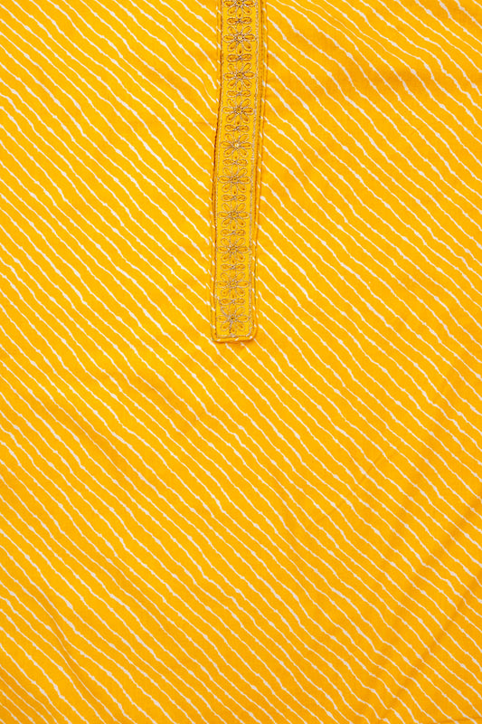 Mango Gold Cutdana, Meenakari, Threadwork & Lehriya Printed Cotton Unstitched Salwar Suit With Cotton Dupatta