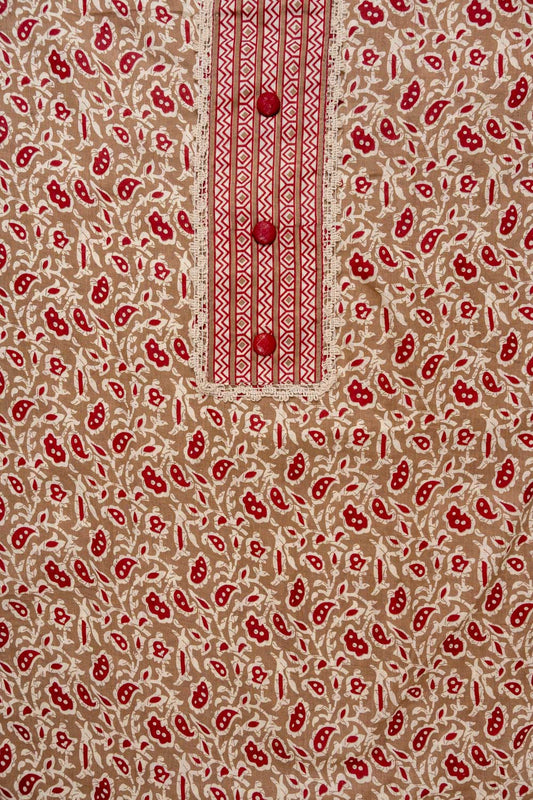 Chikoo Maroon Floral Printed Cotton Unstitched Salwar Suit With Cotton Dupatta