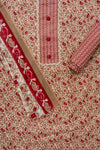 Chikoo Maroon Floral Printed Cotton Unstitched Salwar Suit With Cotton Dupatta