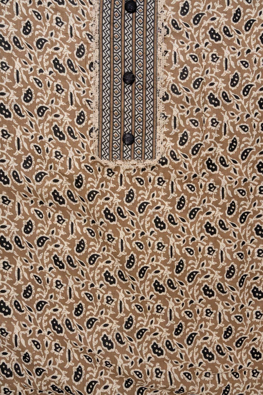 Chikoo Black Floral Printed Cotton Unstitched Salwar Suit With Cotton Dupatta