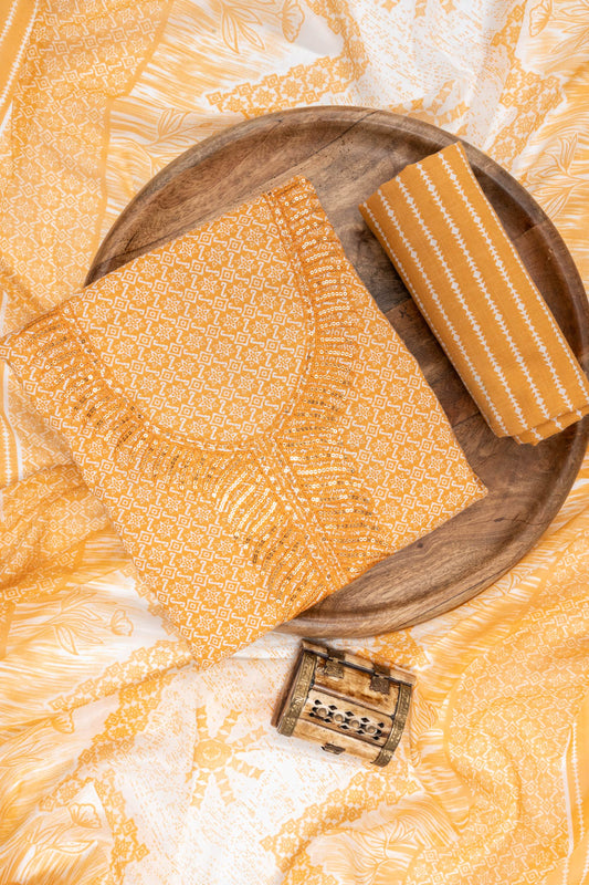 Mango Gold Sequence, Threadwork & Digital Printed Cotton Unstitched Salwar Suit With Cotton Dupatta