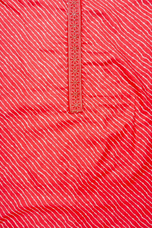 Coral Cutdana, Meenakari, Threadwork & Lehriya Printed Cotton Unstitched Salwar Suit With Cotton Dupatta