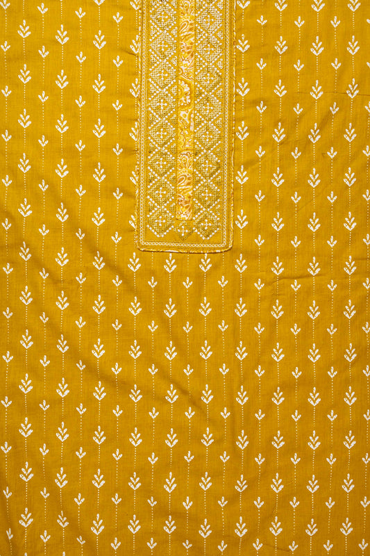 Mustard Sequence, Threadwork & Digital Printed Cotton Unstitched Salwar Suit With Cotton Dupatta
