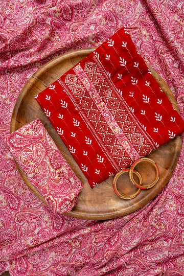 Maroon Sequence, Threadwork & Digital Printed Cotton Unstitched Salwar Suit With Cotton Dupatta