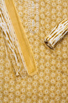 Mustard Mirror, Threadwork & Floral Printed Cotton Unstitched Salwar Suit With Cotton Dupatta