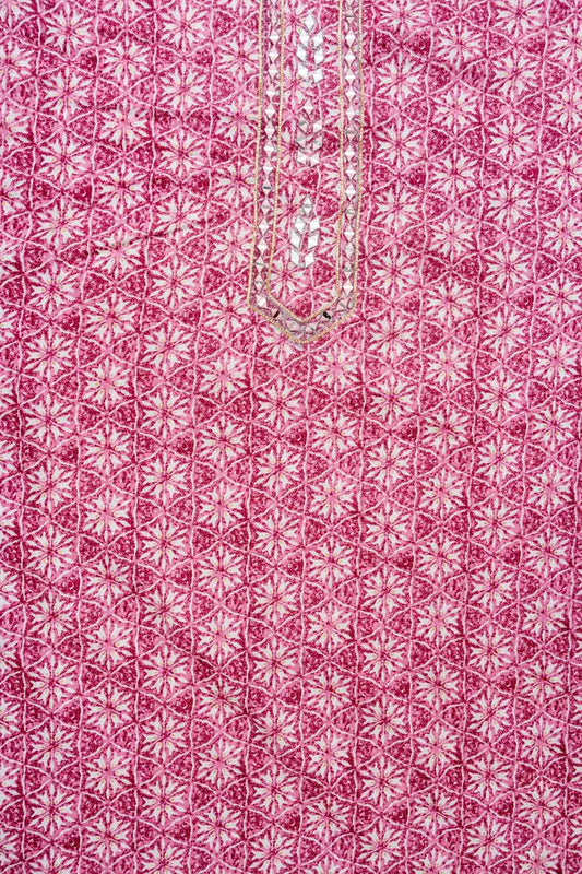 Onion Mirror, Threadwork & Floral Printed Cotton Unstitched Salwar Suit With Cotton Dupatta