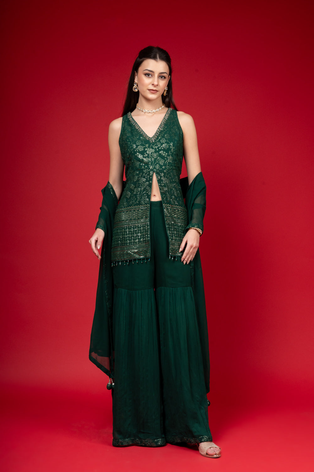 bottle green sharara dress Buy Bottle Green cosmos sharara set Online in India