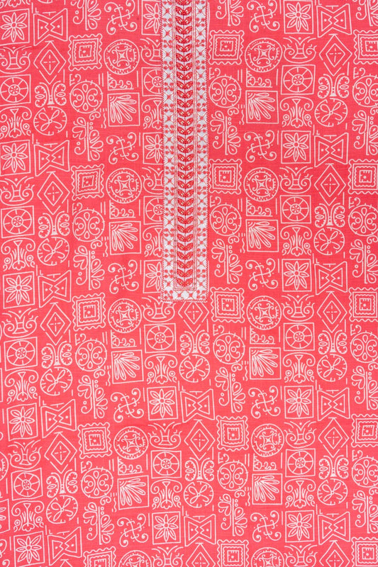 Coral Sequence, Threadwork & Digital Printed Cotton Unstitched Salwar Suit With Cotton Dupatta