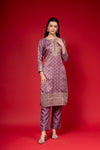 Mauve Shimmer Readymade Suit And Pant With Net Dupatta