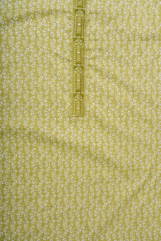 Pista Threadwork & Floral Printed Cotton Unstitched Salwar Suit With Cotton Dupatta