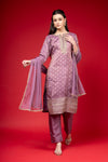 Mauve Shimmer Readymade Suit And Pant With Net Dupatta