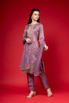 Mauve Shimmer Readymade Suit And Pant With Net Dupatta