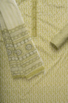 Pista Threadwork & Floral Printed Cotton Unstitched Salwar Suit With Cotton Dupatta