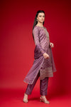 Mauve Shimmer Readymade Suit And Pant With Net Dupatta