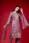 Mauve Shimmer Readymade Suit And Pant With Net Dupatta