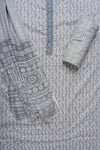 Grey Threadwork & Floral Printed Cotton Unstitched Salwar Suit With Cotton Dupatta