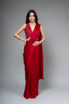 Maroon Cutdana & Sequence Organza Pre-Draped Designer Saree With Readymade Blouse