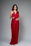 Maroon Cutdana & Sequence Organza Pre-Draped Designer Saree With Readymade Blouse