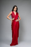 Maroon Cutdana & Sequence Organza Pre-Draped Designer Saree With Readymade Blouse