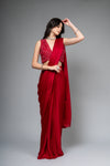Maroon Cutdana & Sequence Organza Pre-Draped Designer Saree With Readymade Blouse