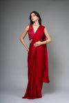 Maroon Cutdana & Sequence Organza Pre-Draped Designer Saree With Readymade Blouse