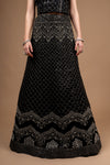 Black Zari Threadwork & Sequence Net Lehenga Set With Unstitched Blouse