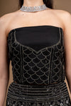 Black Zari Threadwork & Sequence Net Lehenga Set With Unstitched Blouse