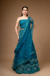 Rama Zari Threadwork & Sequence Net Lehenga Set With Unstitched Blouse