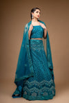 Rama Zari Threadwork & Sequence Net Lehenga Set With Unstitched Blouse