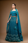 Rama Zari Threadwork & Sequence Net Lehenga Set With Unstitched Blouse