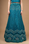 Rama Zari Threadwork & Sequence Net Lehenga Set With Unstitched Blouse