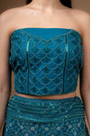 Rama Zari Threadwork & Sequence Net Lehenga Set With Unstitched Blouse