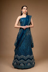 Peacock Zari Threadwork & Sequence Net Lehenga Set With Unstitched Blouse