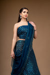 Peacock Zari Threadwork & Sequence Net Lehenga Set With Unstitched Blouse