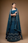 Peacock Zari Threadwork & Sequence Net Lehenga Set With Unstitched Blouse