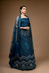 Peacock Zari Threadwork & Sequence Net Lehenga Set With Unstitched Blouse