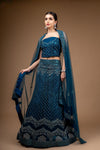 Peacock Zari Threadwork & Sequence Net Lehenga Set With Unstitched Blouse