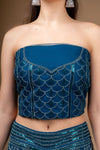 Peacock Zari Threadwork & Sequence Net Lehenga Set With Unstitched Blouse