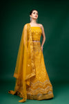 Mustard Zari Threadwork & Sequence Net Lehenga Set With Unstitched Blouse