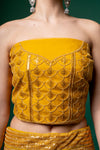 Mustard Zari Threadwork & Sequence Net Lehenga Set With Unstitched Blouse