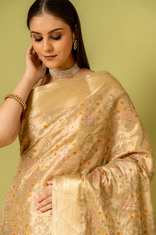 Tussar Banarasi Woven Zari & Threadwork Cotton Saree With Unstitched Blouse