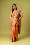 Peach Banarasi Woven Zari & Digital Printed Cotton Saree With Unstitched Blouse
