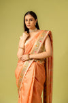 Peach Banarasi Woven Zari & Digital Printed Cotton Saree With Unstitched Blouse