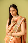 Peach Banarasi Woven Zari & Digital Printed Cotton Saree With Unstitched Blouse