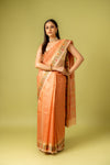 Peach Banarasi Woven Zari & Digital Printed Cotton Saree With Unstitched Blouse