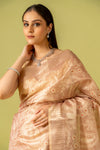 Peach Banarasi Woven Zari & Threadwork Cotton Saree With Unstitched Blouse