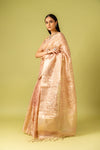 Peach Banarasi Woven Zari & Threadwork Cotton Saree With Unstitched Blouse