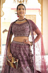 Wine Net Lehenga Set And Net Dupatta With Readymade Blouse
