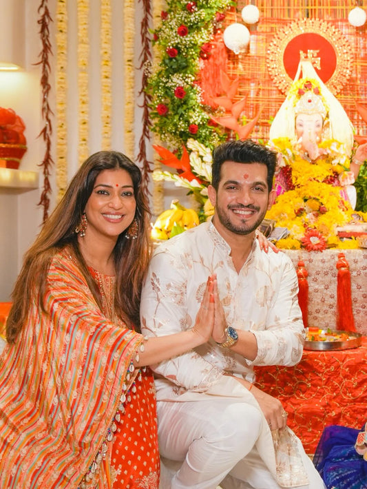 Rust Gotta Patti, Mirror, Sequence & Digital Printed Crepe Readymade Suit With Pant (Ft:-Neha Bijlani)