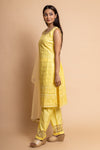 Lemon Gold Organza Readymade Suit And Pant With Net Dupatta